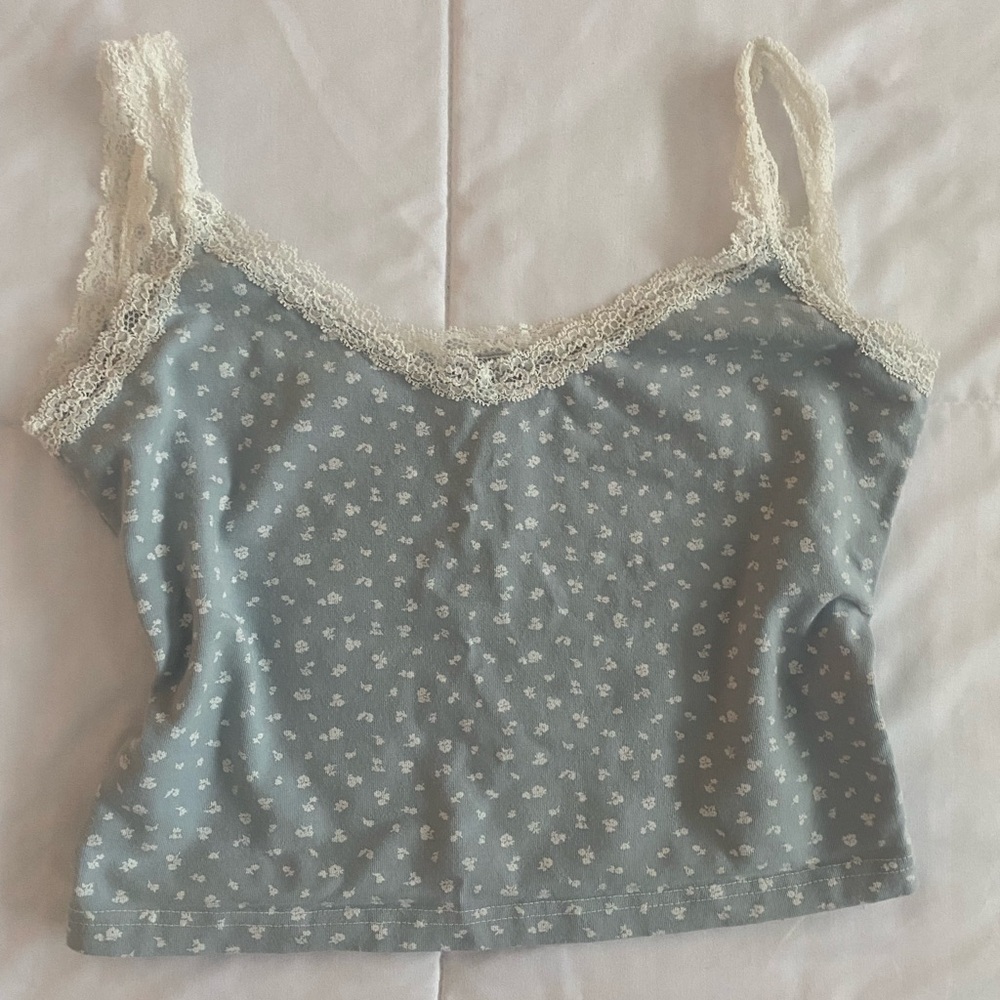 Brandy Melville Blue Floral Lace Camisole